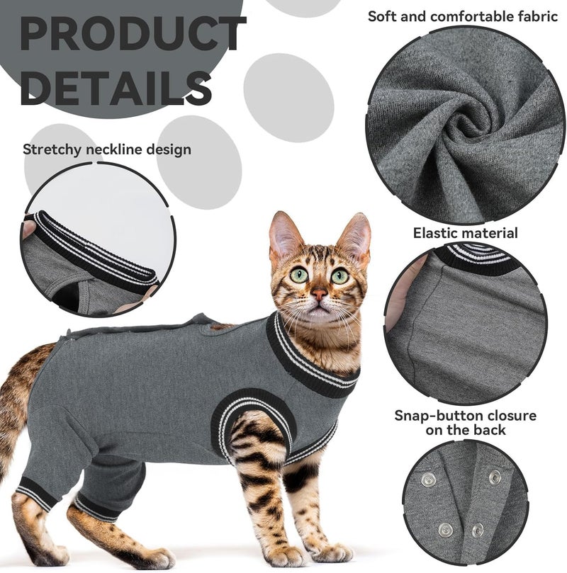 T'CHAQUE Cat Clothes Surgery Recovery Suit for Female Male, Cat Onesie Pet Surgical Pajamas Hind Legs Long Sleeve, Abdominal Wound Skin Diseases, E-Collar Alternative, Spay Recovery Suit (Gray-M) - Image 5